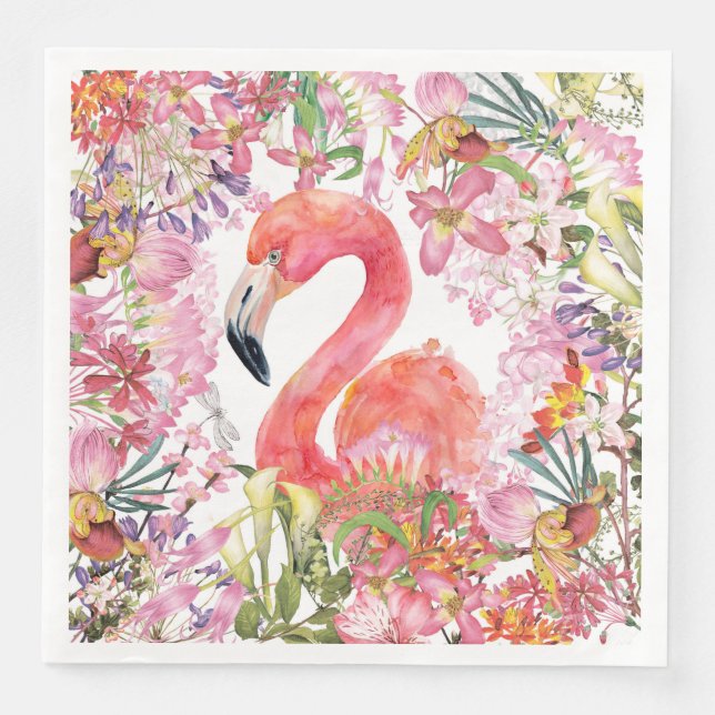 Flamingo in Flower Jungle - Summer Pattern Napkin (Front)
