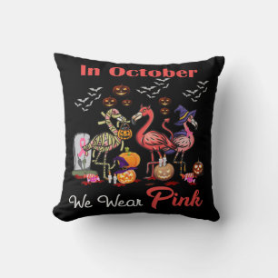Flamingo In October We Wear Pink Breast Cancer Hal Cushion
