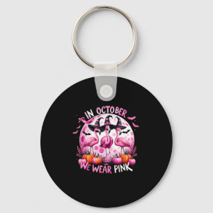 Flamingo In October We Wear Pink Breast Cancer Hal Key Ring