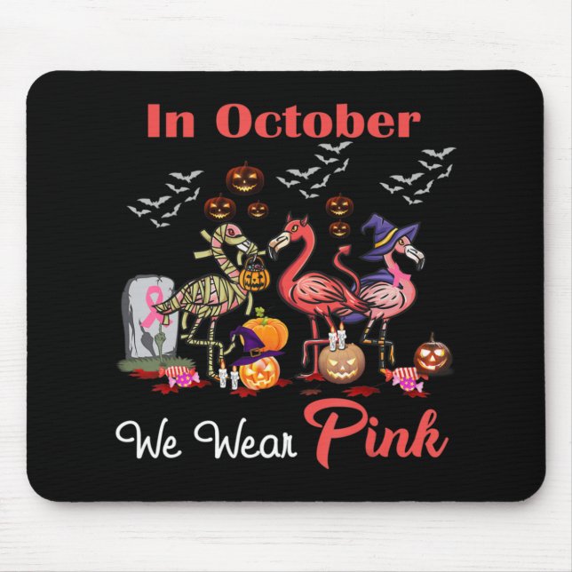 Flamingo In October We Wear Pink Breast Cancer Hal Mouse Mat (Front)