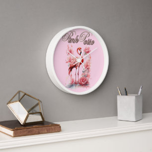 Flamingo in Petals Watercolor & Floral Art Clock