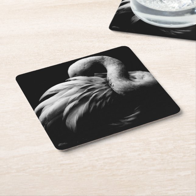 Flamingo in Repose Square Paper Coaster (Angled)