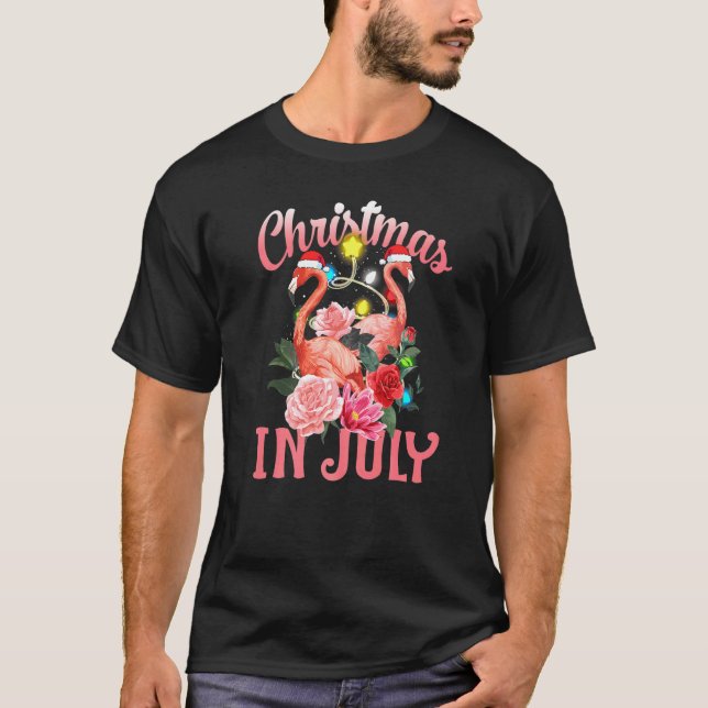 Flamingo In Santa Hat Christmas In July Flamingo   T-Shirt (Front)