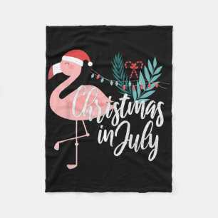 Flamingo In Santa Hat Christmas In July Fleece Blanket