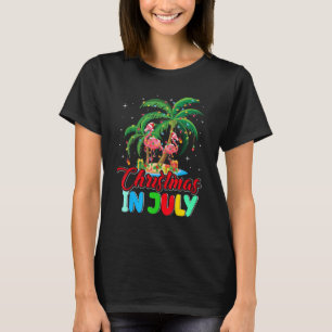 Flamingo In Santa Hat Palm Tree  Christmas In July T-Shirt