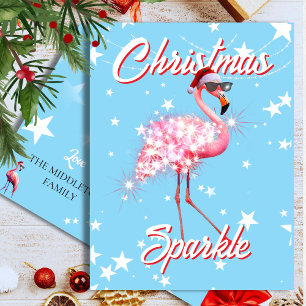 Flamingo in Santa Hat Sunglass Beach Christmas  Postcard
