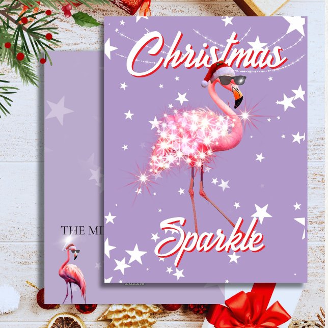 Flamingo in Santa Hat & Sunglass Purple Christmas  Holiday Card (Creator Uploaded)