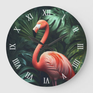 Flamingo in the Jungle Large Clock