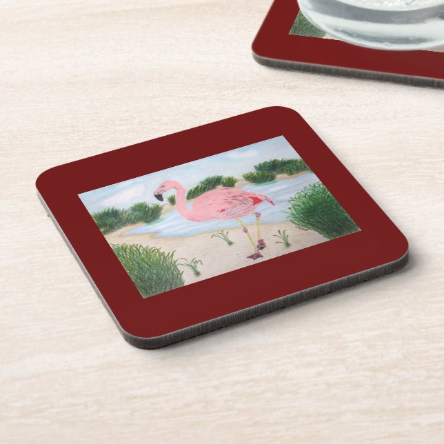 Flamingo in the Marsh Cork Coaster (Left Side)