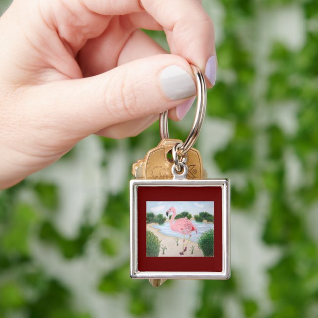 Flamingo in the Marsh Keychain (Hand)