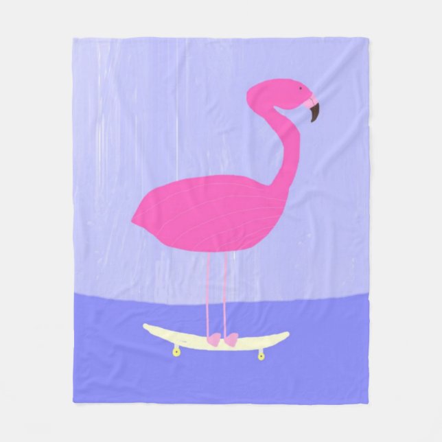 flamingo in the skateboard painting art fleece blanket (Front)
