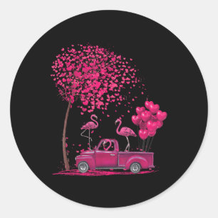 Flamingo In Trucks Happy Valentines Day Shirt For Classic Round Sticker