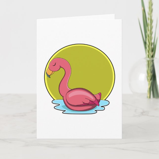 Flamingo in Water with Sun Card (Front)