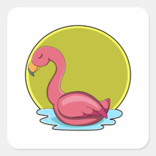 Flamingo in Water with Sun Square Sticker