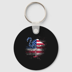 Flamingo Independence Patriotic Us Flag Key Ring