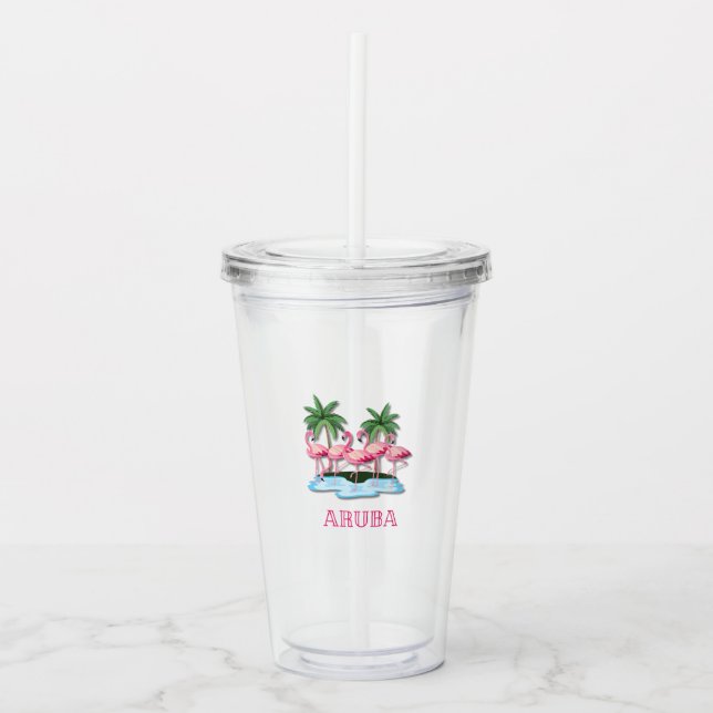 Flamingo Island Aruba | Acrylic Drink Cup Tumbler (Front)