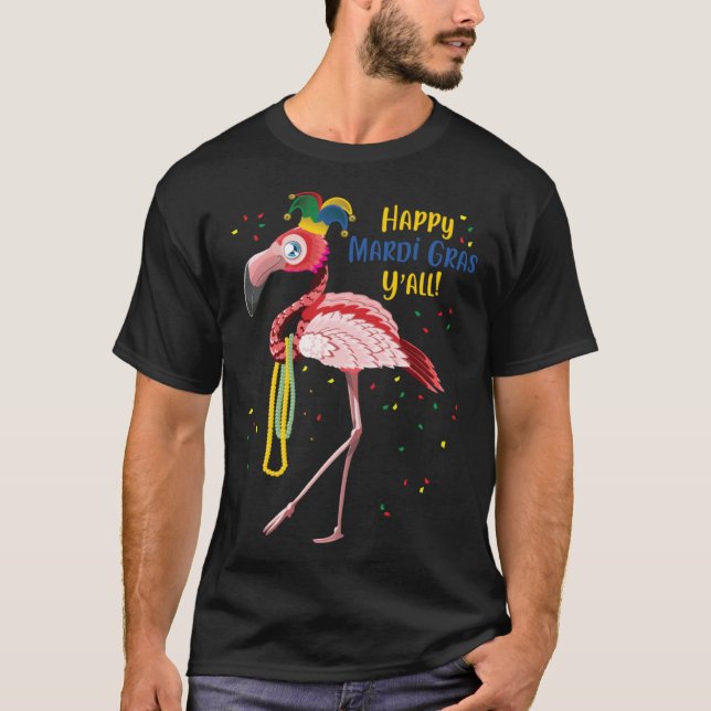 Flamingo Jester Hat Mardi Gras Fat Tuesday T-Shirt (Front)