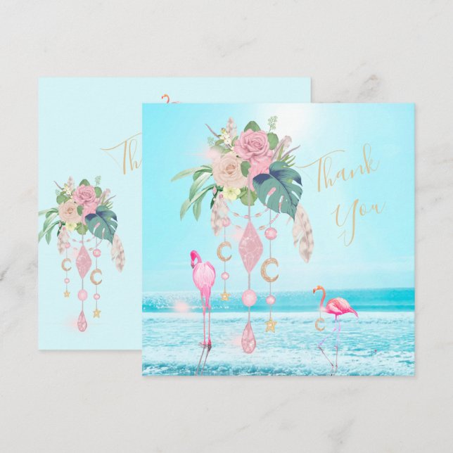 Flamingo Jewel Beach Floral  Thank You Card (Front/Back)