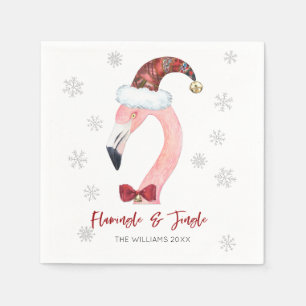Flamingo & Jingle Typography Santa Hat Holiday Napkin