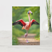 Flamingo Jogging with Pink Sneakers and Headphones
