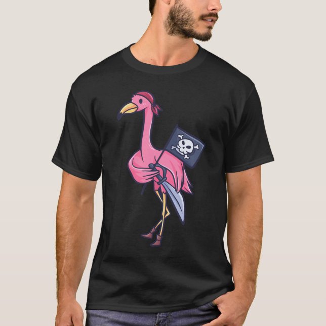 Flamingo Jolly Roger Captain Gift T-Shirt (Front)