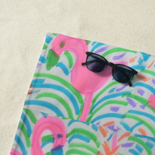 Flamingo Jungle Party Beach Towel