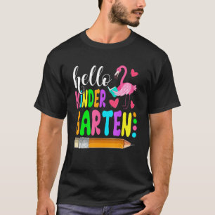 Flamingo Kid Girls Student Hello Kindergarten Back T-Shirt