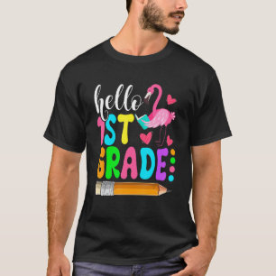 Flamingo Kids Girls Student Hello 1st Grade Back T T-Shirt