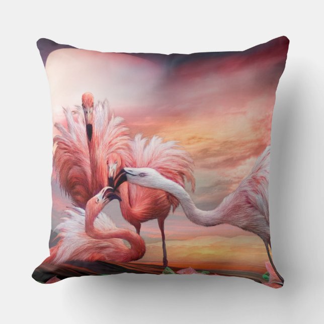 Flamingo Kiss Art Designer Pillow-Square Cushion (Front)