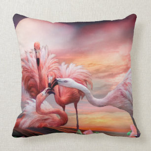 Flamingo Kiss Art Designer Pillow-Square Cushion