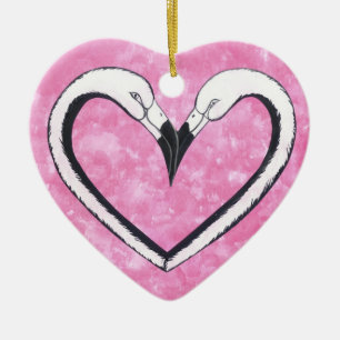 Flamingo Kiss heart Ceramic Tree Decoration