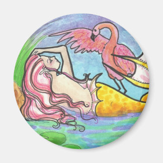Flamingo Lagoon Mermaid fantasy art magnet