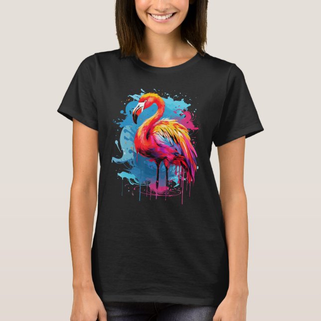 Flamingo Lake Birds Lover Colourful Splash Art T-Shirt (Front)
