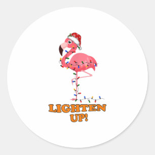 Flamingo Lighten Up Merry Christmas Classic Round Sticker