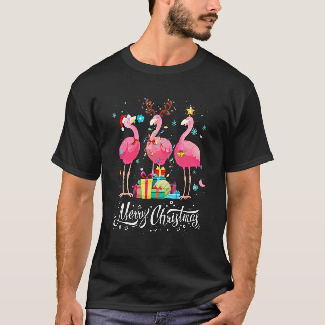 Flamingo Lights Santa Hat Sweater Xmas Tree Christ (Front)