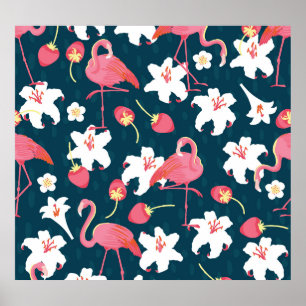 Flamingo Lilies: Tropical Vintage Design. Poster