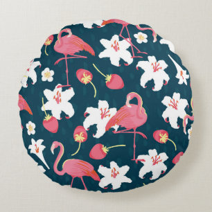 Flamingo Lilies: Tropical Vintage Design. Round Cushion