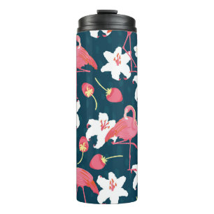 Flamingo Lilies: Tropical Vintage Design. Thermal Tumbler