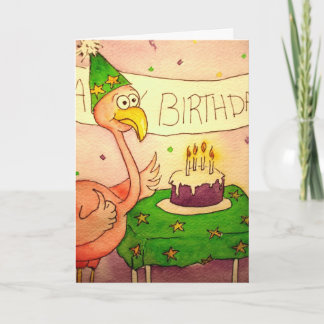 Flamingo Line Bird Happy Birthday Card