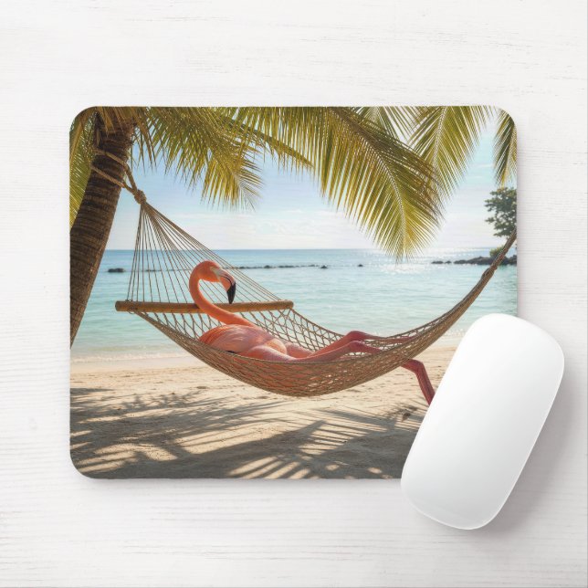 Flamingo Lounging in a Hammock Mouse Mat (With Mouse)