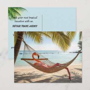 Flamingo Lounging in a Tropical Beach Hammock Postcard