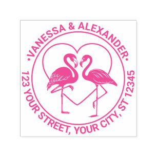 Flamingo Love Birds Heart Name Return Address Self-inking Stamp