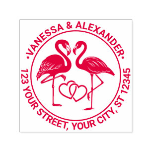 Flamingo Love Birds Hearts #2 Name Return Address Self-inking Stamp