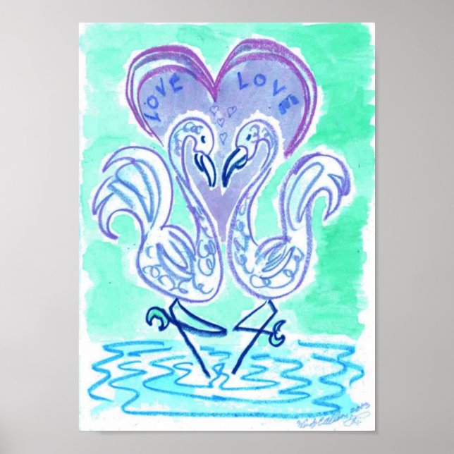 Flamingo Love blue by Wendy C Allen Poster (Front)