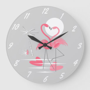 Flamingo Love clock numbers round