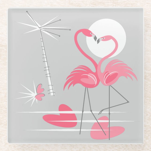 Flamingo Love coaster glass (Front)