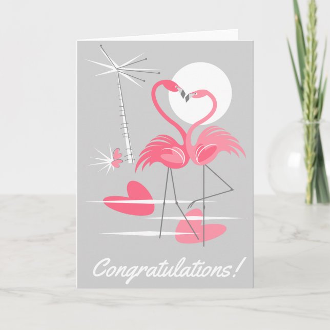 Flamingo Love Congratulations! greetings card (Front)
