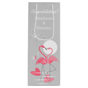 Flamingo Love Congratulations! Names gift bag wine