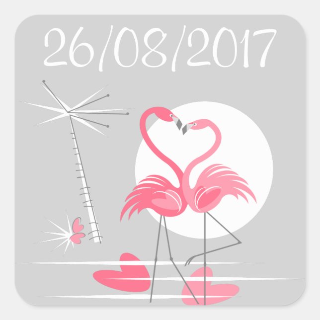 Flamingo Love Date sticker square (Front)