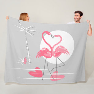 Flamingo Love fleece blanket large horizontal